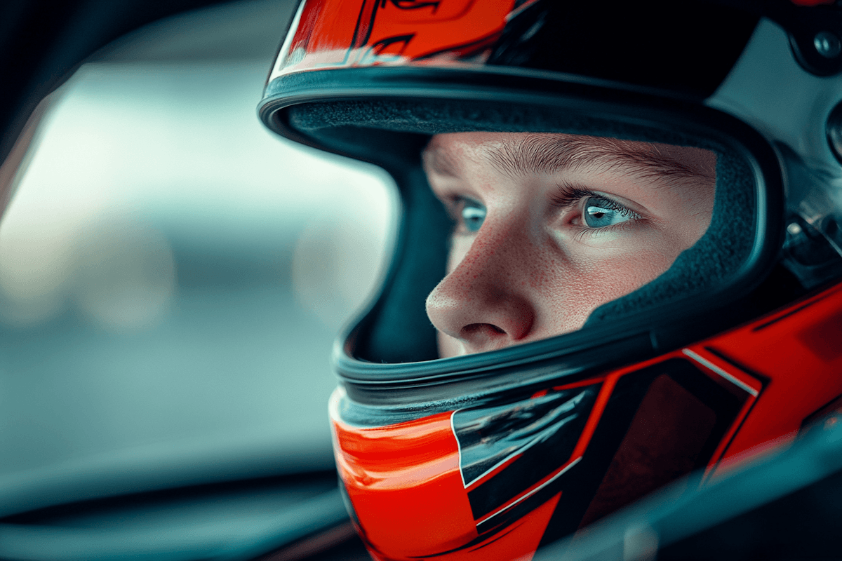 Motorcycle racer in helmet